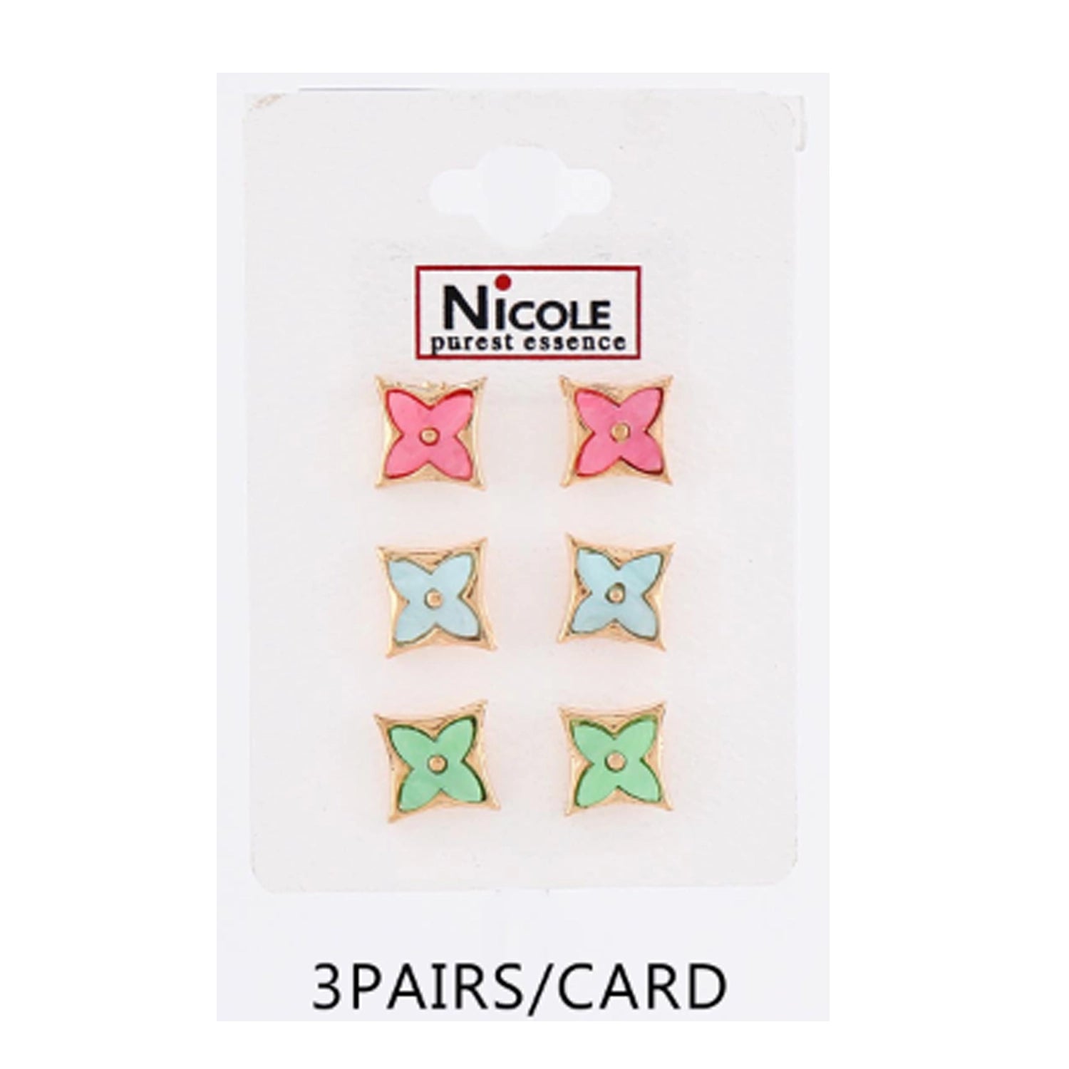 Floral Quatrefoil Stud Earrings Set (3 Pairs) (CR4560)