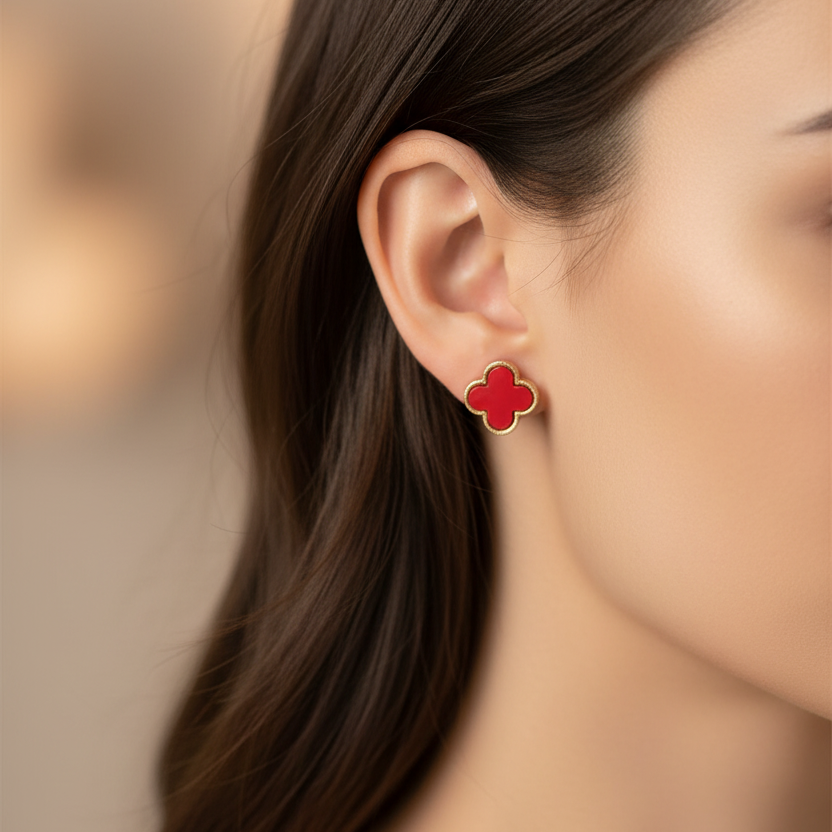 -Pair Clover Stud Earrings Set – Gold & Silver Tone Four-Leaf Floral Earrings (CR4561)
