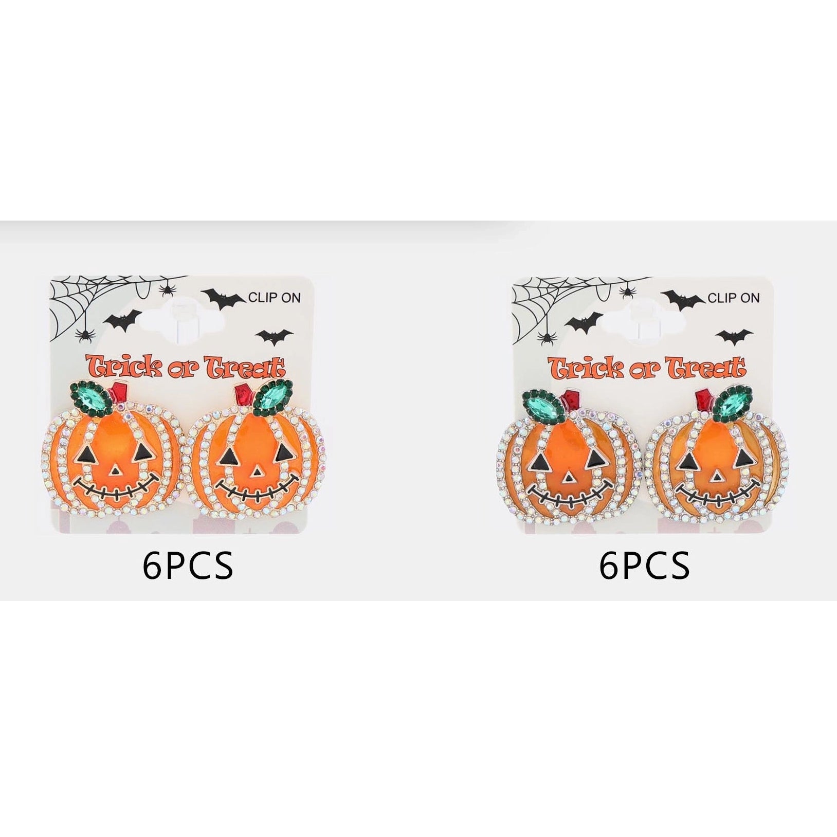 Halloween Pumpkin Jack-o'-Lantern Crystal Rhinestone Enamel Clip-On Earrings (CR4603)