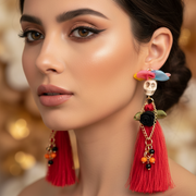 Vibrant Day of the Dead Sugar Skull Tassel Earrings (CR4611)