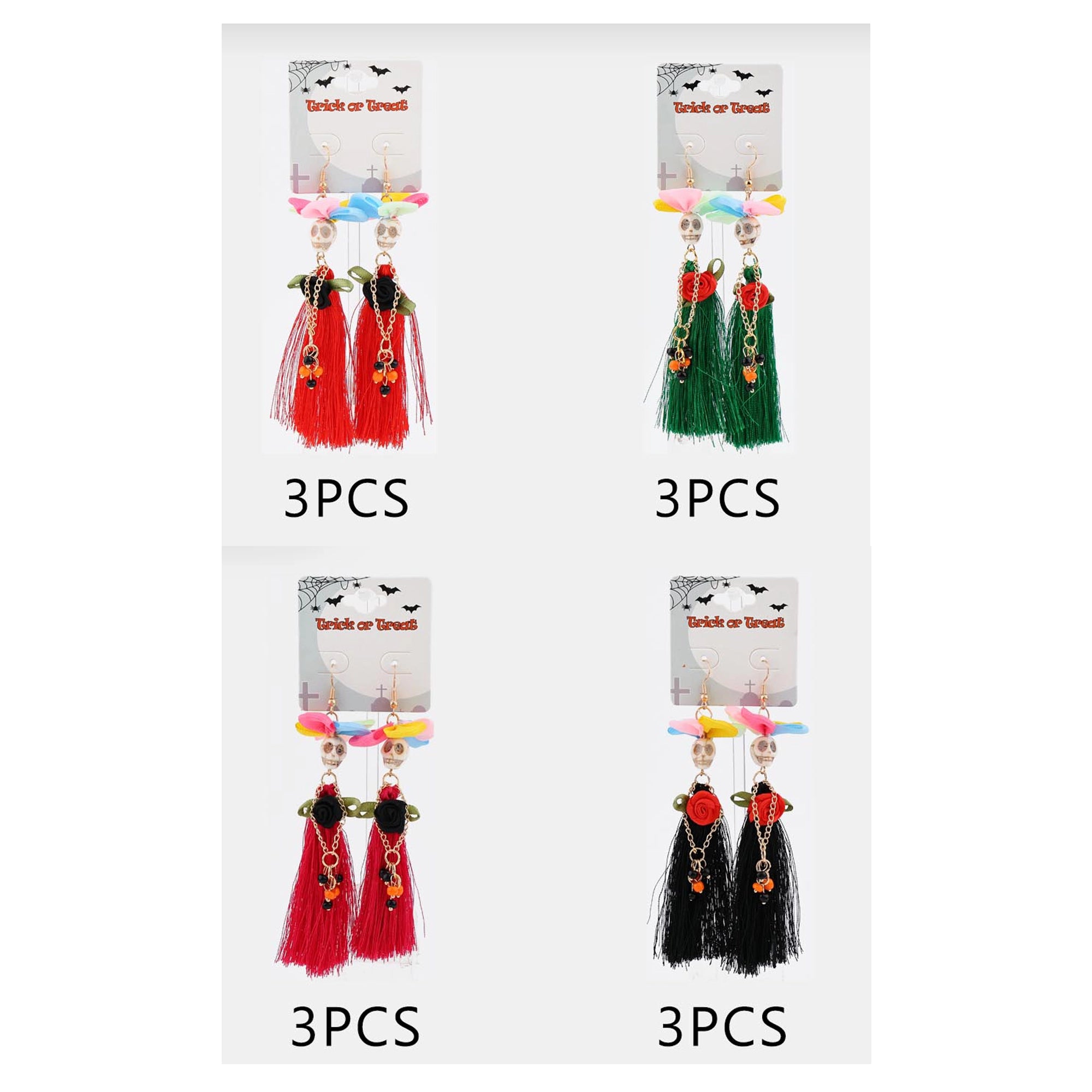 Vibrant Day of the Dead Sugar Skull Tassel Earrings (CR4611)