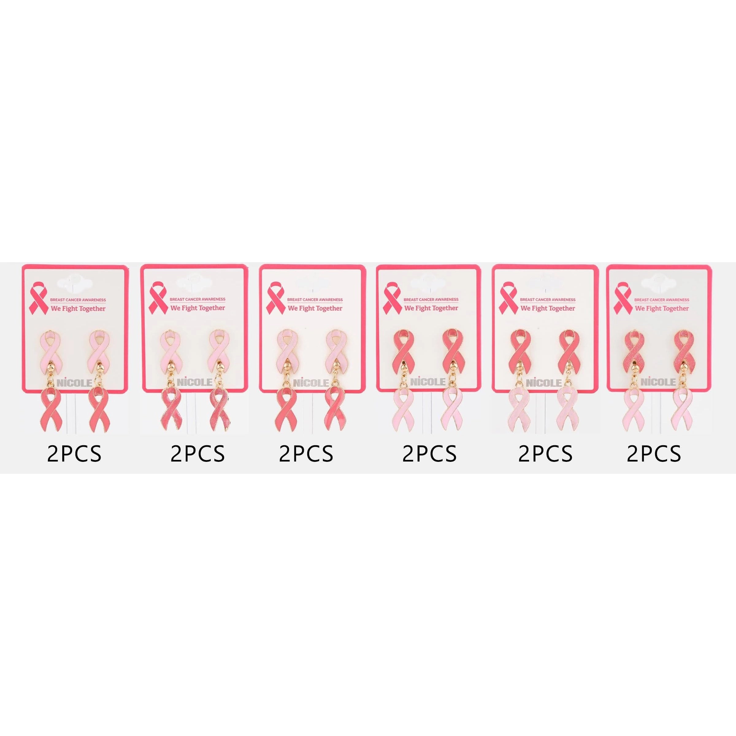Pink Ribbon Rhinestone Heart Dangle Earrings – Breast Cancer Awareness Jewelry (CR4719)