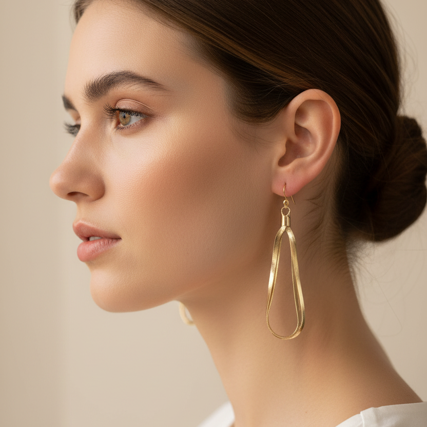 Long Gold Tone Chain Drop Earrings – Dangle Statement Earrings, 9cm, 12PC (CR4738)