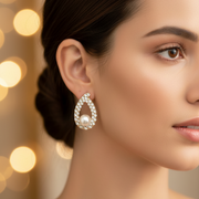 Gold-Tone Rhinestone Teardrop Pearl Dangle Earrings – Elegant Crystal Statement Jewelry, 2.1 cm, 6-Piece Set (CR4746)