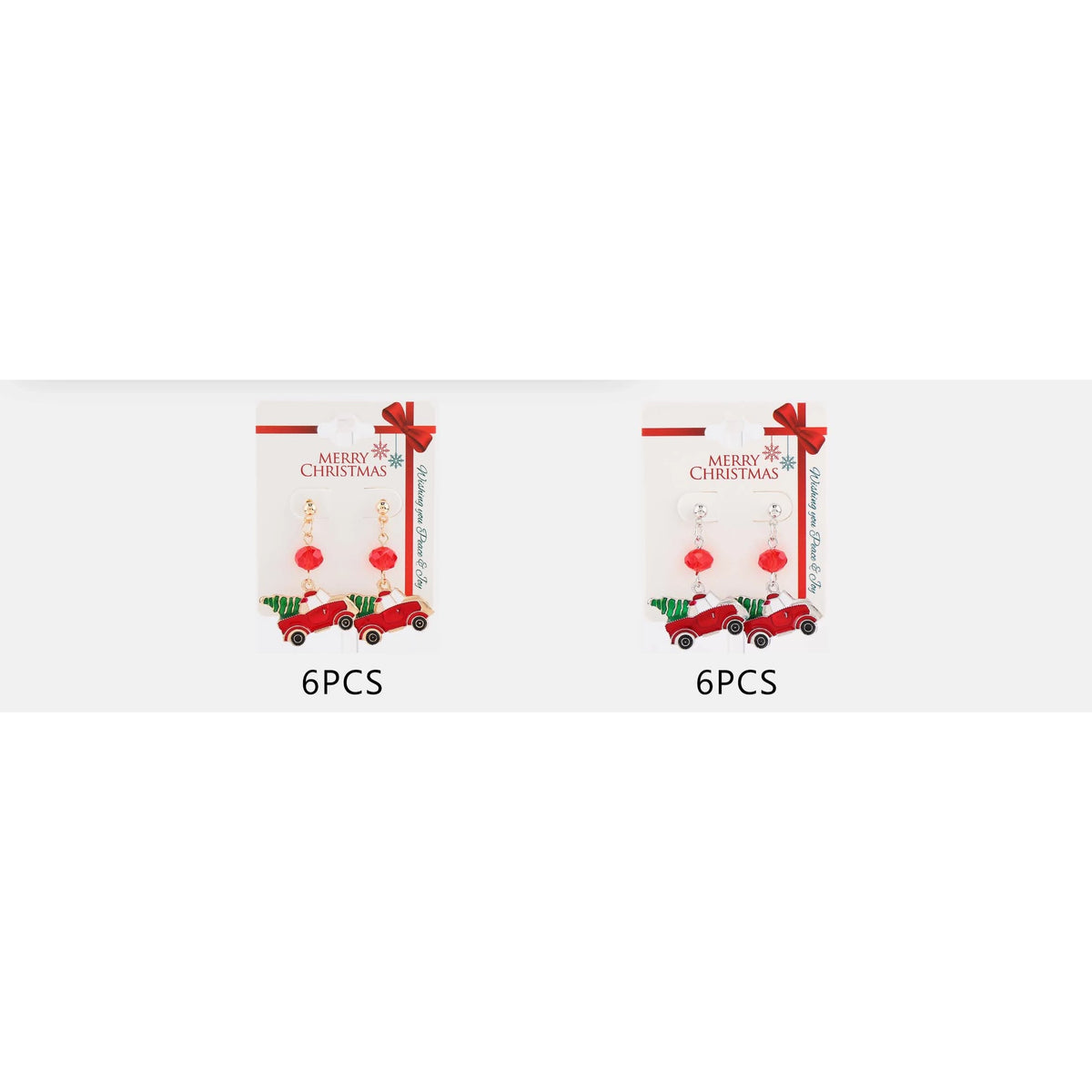 3.5CM Vintage Red Truck with Christmas Tree Dangle Earrings with Red Faceted Bead – Gold & Silver Tone 12-Pair Wholesale Pack (CR4775)