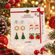Christmas Stud Earring Set – Solitaire Crystal, Pearl, Snowflake, Snowman, Tree & Jingle Bells (CR4795)