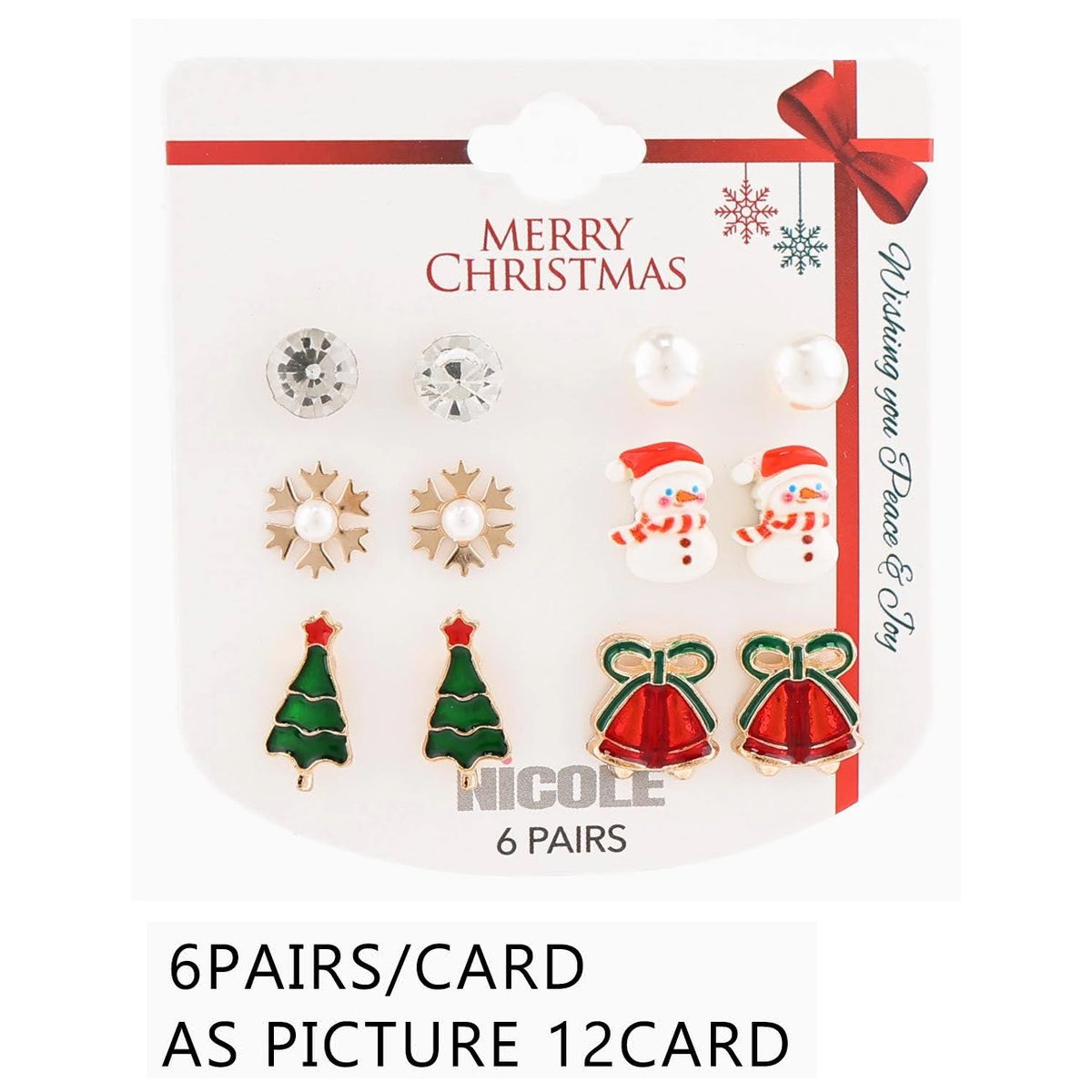 Christmas Stud Earring Set – Solitaire Crystal, Pearl, Snowflake, Snowman, Tree & Jingle Bells (CR4795)