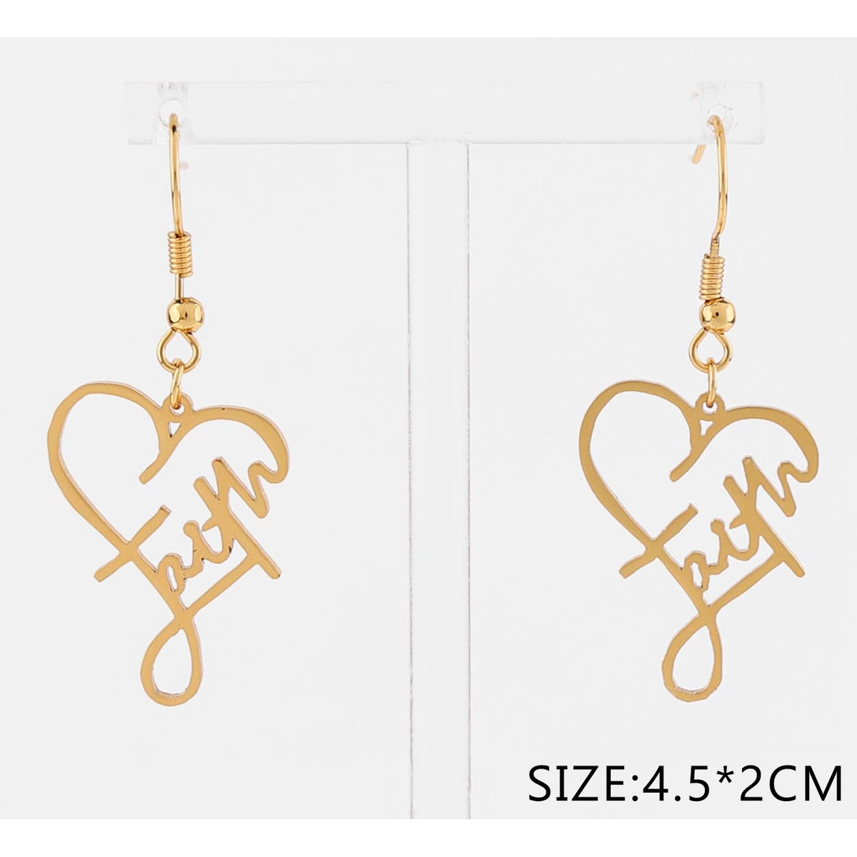 Stainless Steel Gold & Silver-Tone Faith Dangle Earrings – 4.5 x 2 cm (CR4860)