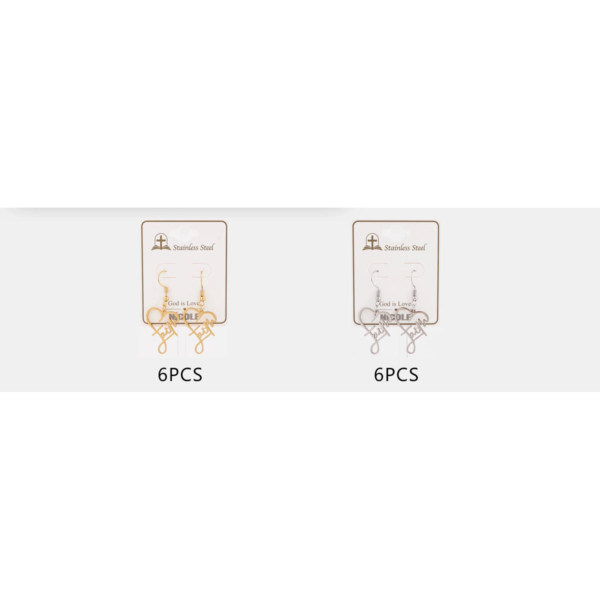 Stainless Steel Gold & Silver-Tone Faith Dangle Earrings – 4.5 x 2 cm (CR4860)
