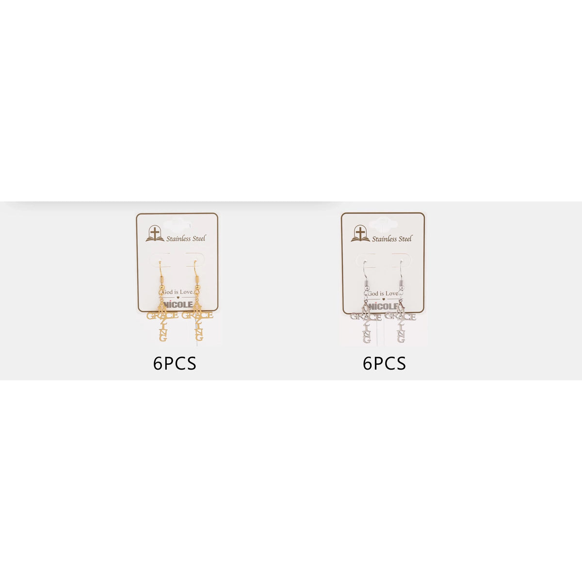 Stainless Steel "Amazing Grace" Cross Dangle Earrings – 4.5x1.7cm Religious Fish Hook Earring Set (CR4862)