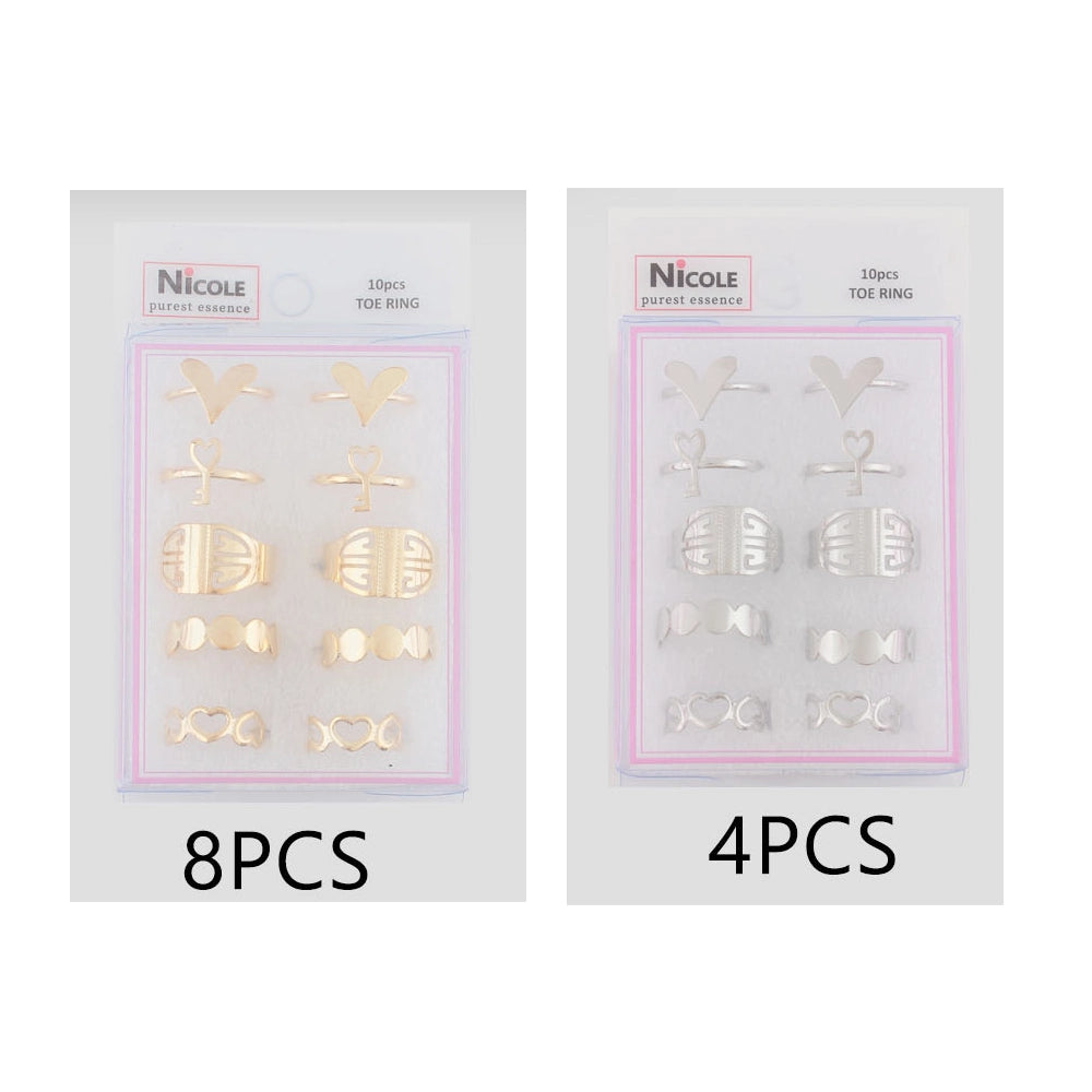 10-Piece Adjustable Toe Ring Set: Stackable Gold Foot Jewelry for Summer