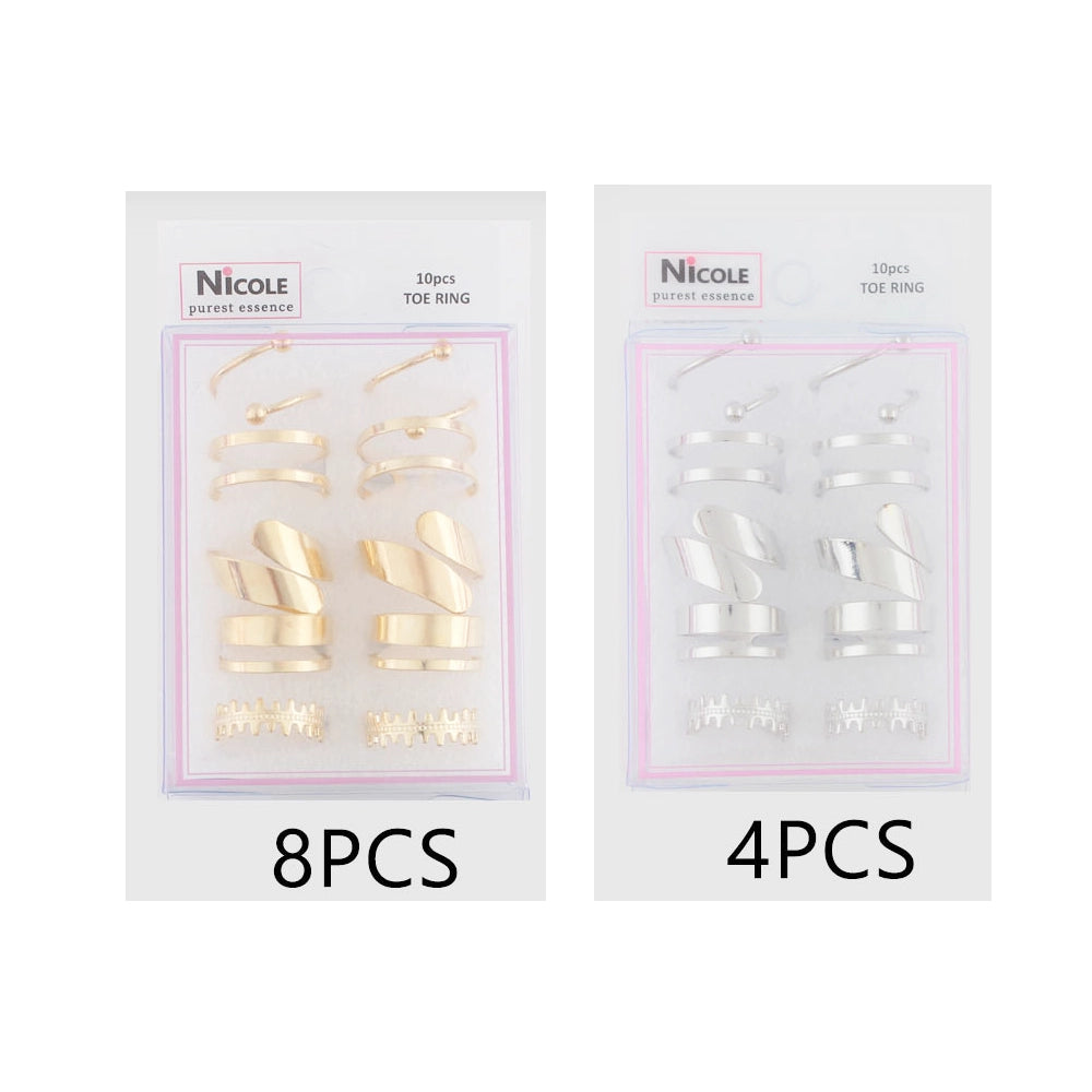 10-Piece Adjustable Toe Ring Set: Stackable Gold Foot Jewelry for Summer