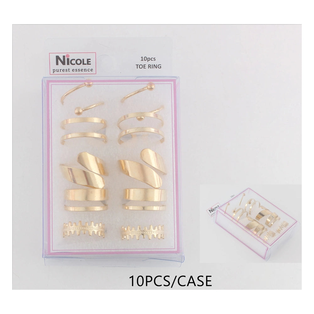 10-Piece Adjustable Toe Ring Set: Stackable Gold Foot Jewelry for Summer