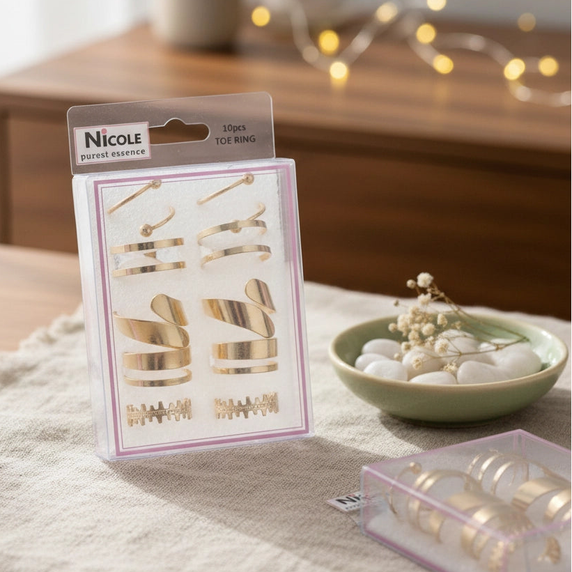 10-Piece Adjustable Toe Ring Set: Stackable Gold Foot Jewelry for Summer