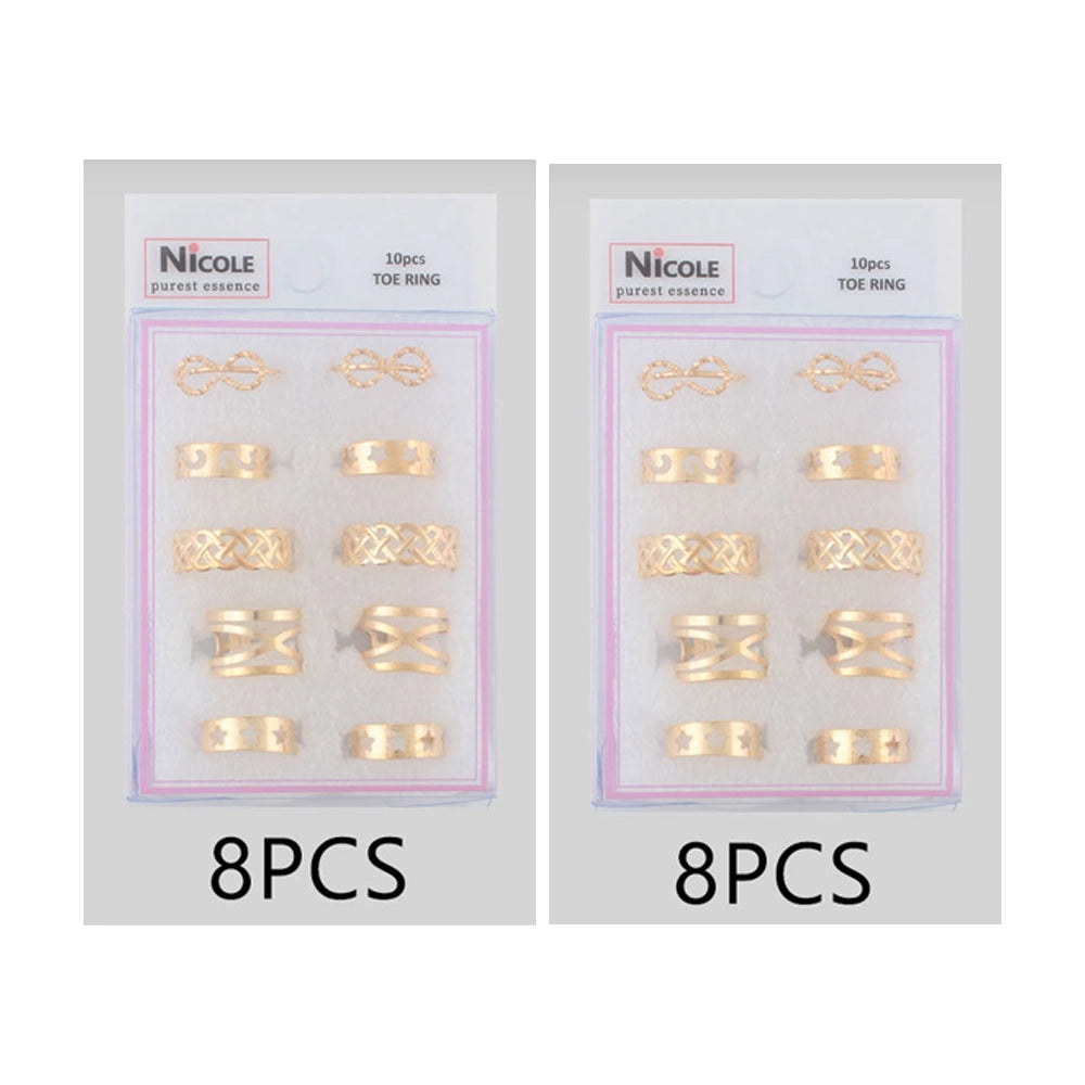 Ultimate 10-Piece Adjustable Toe Ring Set (Gold & Silver Tone)