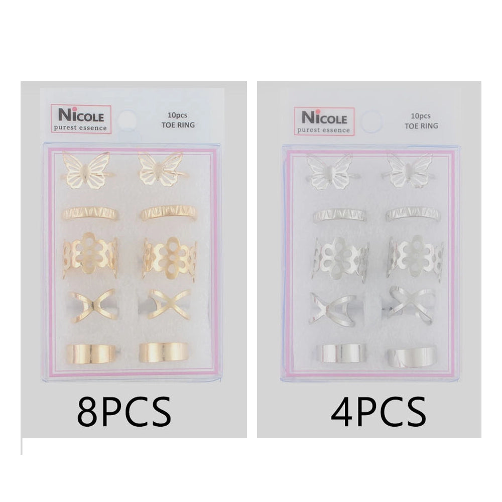 10-Piece Gold Adjustable Toe Ring Set | Summer Beach & Foot Jewelry