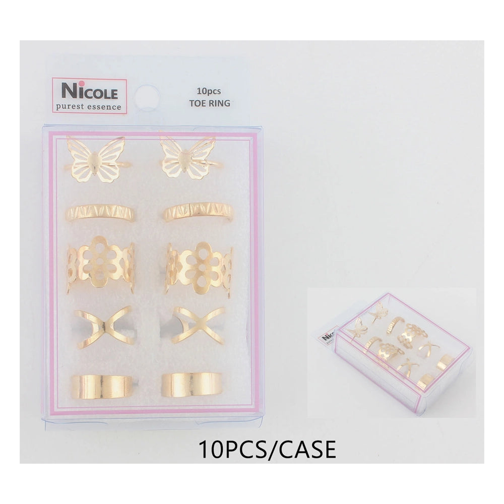 10-Piece Gold Adjustable Toe Ring Set | Summer Beach & Foot Jewelry