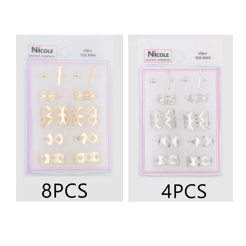 Adjustable Toe Rings Set | Summer Foot Jewelry | Gold & Silver Tone 10-Piece Pack