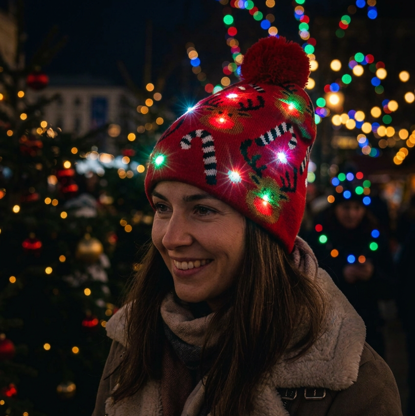 LED Light-Up Christmas Holiday Ugly Sweater Knit Beanie Hat – Multi-Pattern 12-Piece Wholesale (CW-70001)