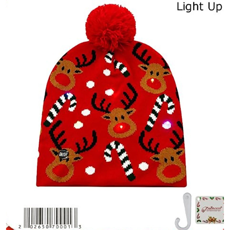 LED Light-Up Christmas Holiday Ugly Sweater Knit Beanie Hat – Multi-Pattern 12-Piece Wholesale (CW-70001)