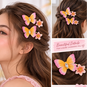 Rhinestone Butterfly & Flower Hair Clips – Colorful Floral Barrettes for Girls & Women, 3PCS/Card (HP-29307S)