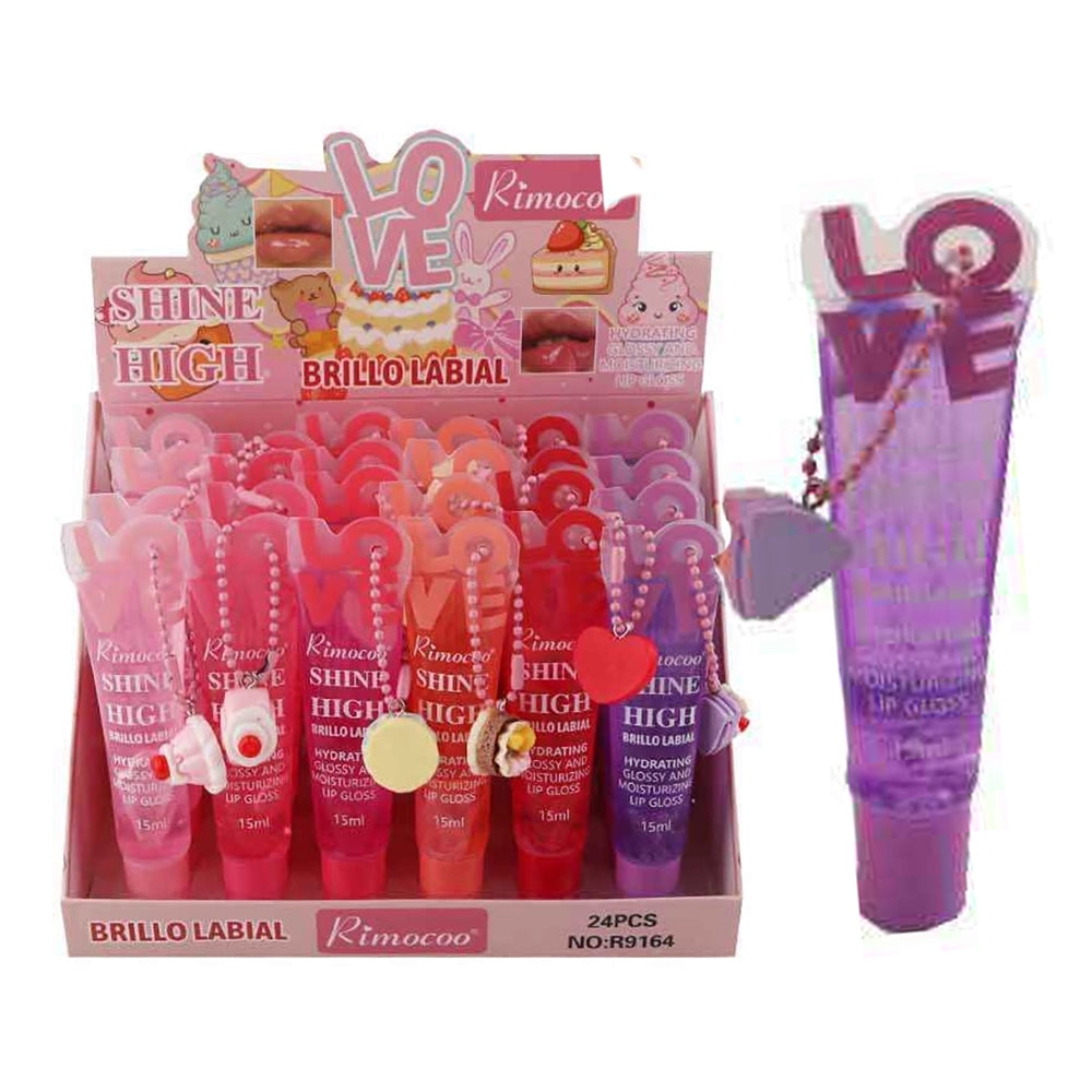 Rimocoo Shine High Lip Gloss with Charm – Hydrating Glossy Lip Moisturizer, 24PCS (DNV-3794)