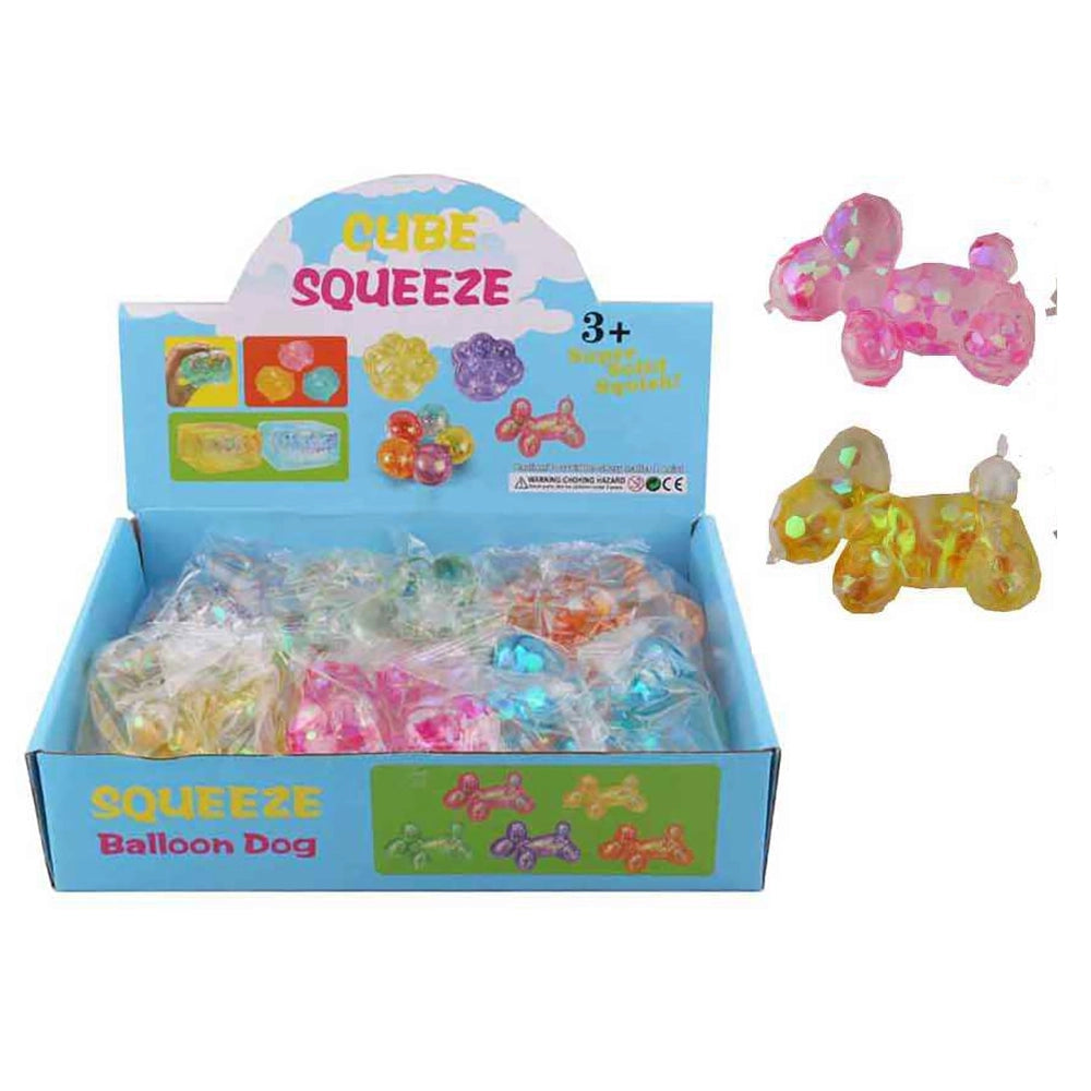 Squeeze Balloon Dog Squishy Toy – Glittery Colorful Puppy Fidget Squeeze Toy, 12PCS (TY-0064)