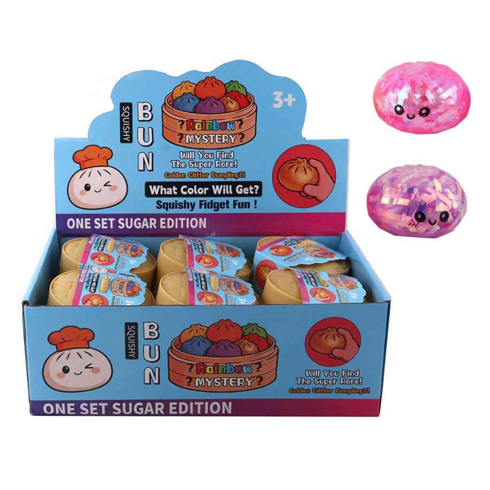 Rainbow Mystery Bun Squishy Toy – Glitter Dumpling Squeeze Fidget Toy, 12PCS (TY-0092)