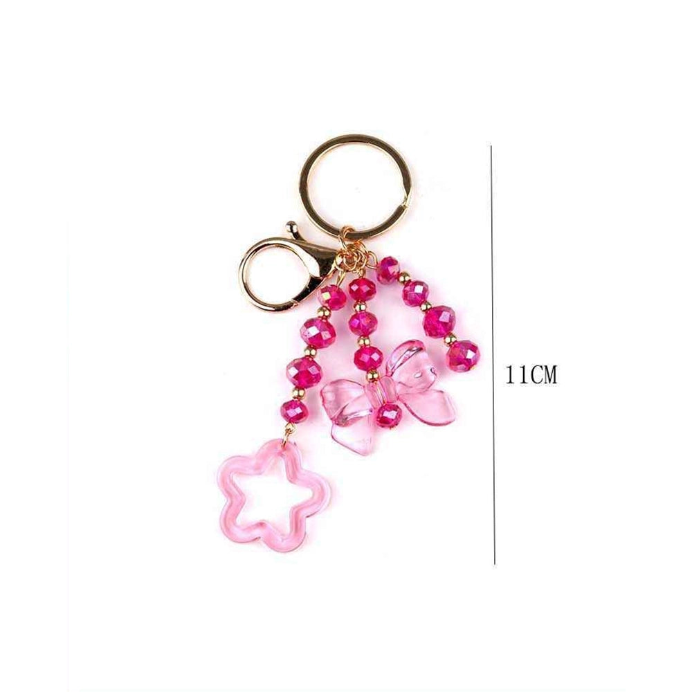Beaded Butterfly Bow Keychain – Colorful Crystal Bead Charm with Star Pendant, 12PCS (YNV-1762)