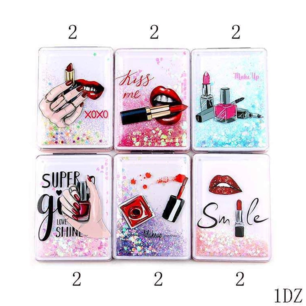 Kiss & Makeup Compact Cosmetic Mirror – Cute Lipstick Design Foldable Pocket Mirror, 12PCS/ (YNV-1886)