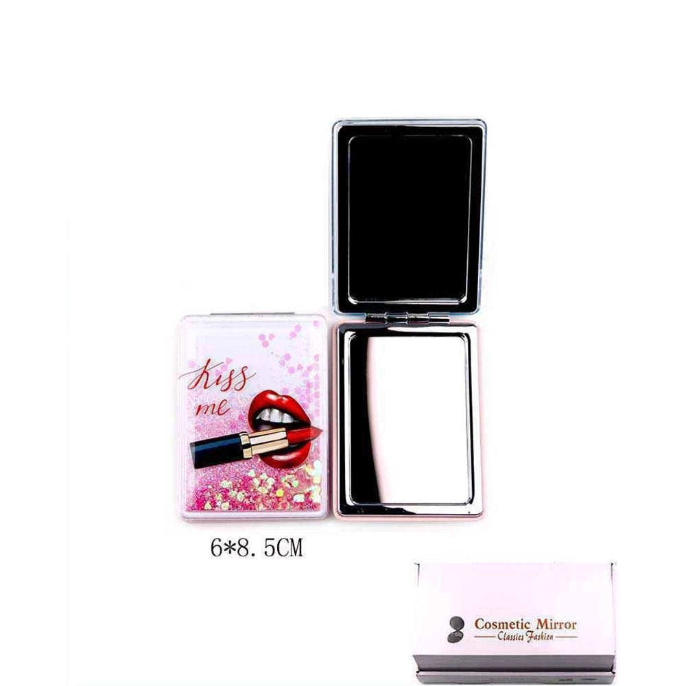 Kiss & Makeup Compact Cosmetic Mirror – Cute Lipstick Design Foldable Pocket Mirror, 12PCS/ (YNV-1886)