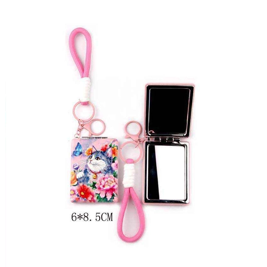 Cute Cat Cosmetic Mirror Keychain – Foldable Double-Sided Compact Makeup Mirror, 12PCS (YNV-1893)