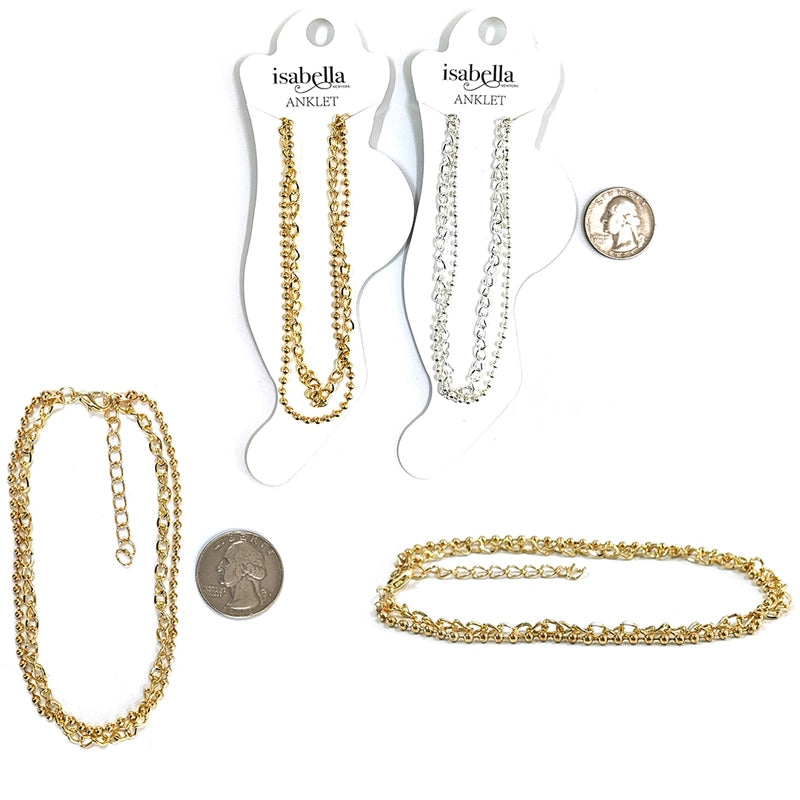 Dainty Double-Layer Chain Anklet: Gold & Silver Tone Set