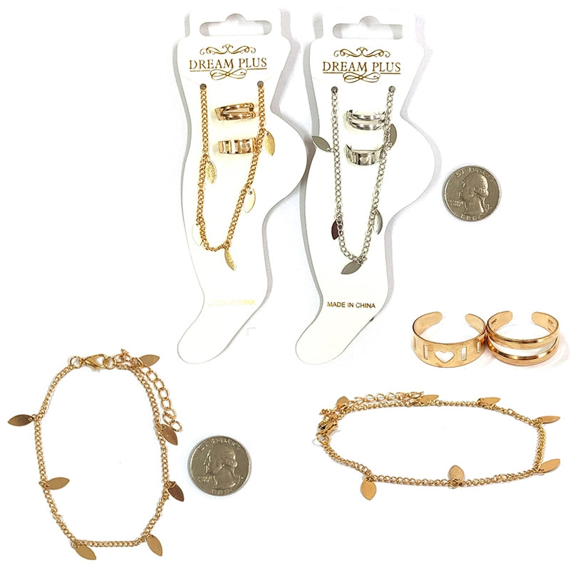 ✨ Chic Leaf Dangle Ankle Bracelet & Toe Ring Set (Gold or Silver Tone)