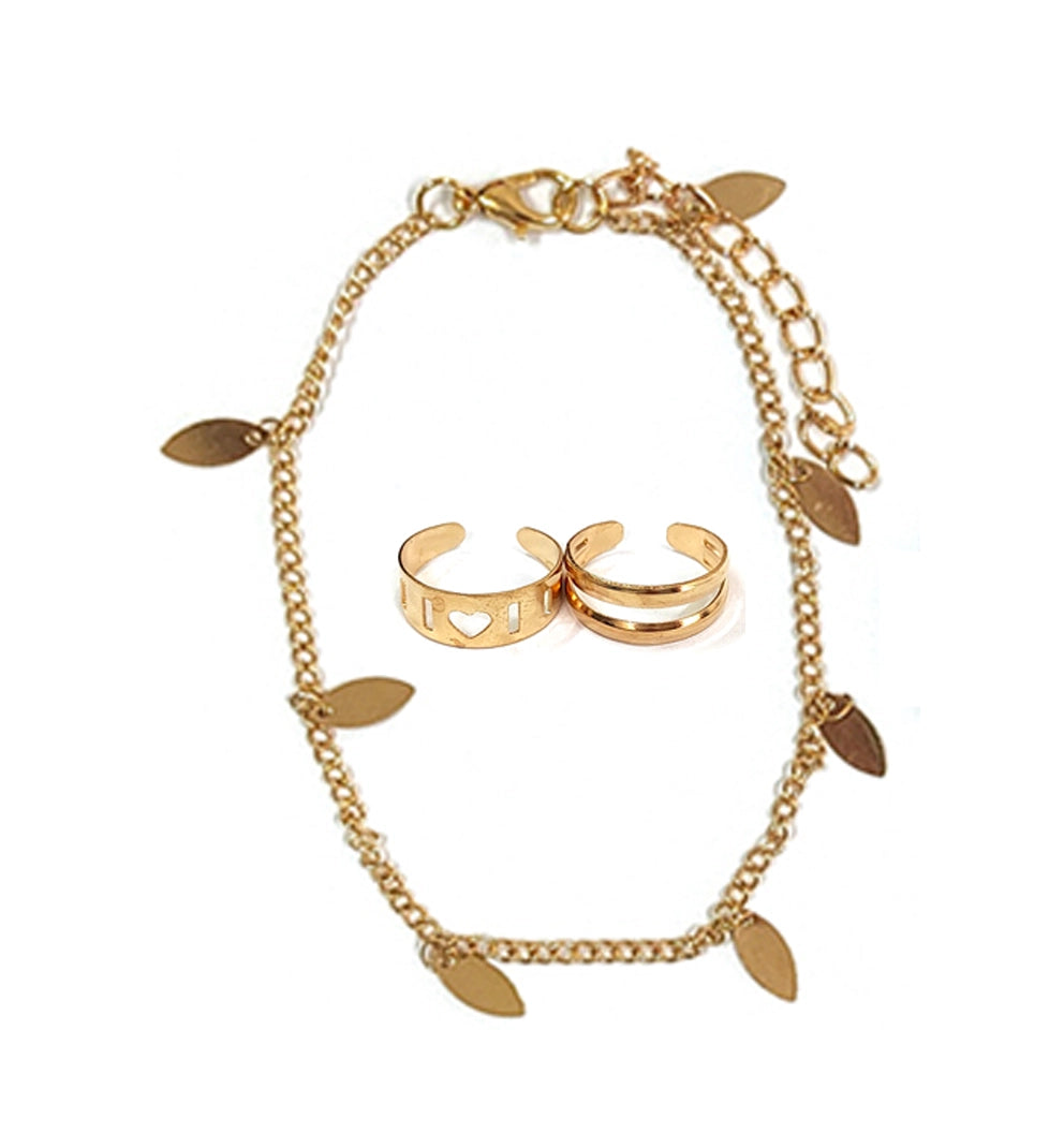 ✨ Chic Leaf Dangle Ankle Bracelet & Toe Ring Set (Gold or Silver Tone)