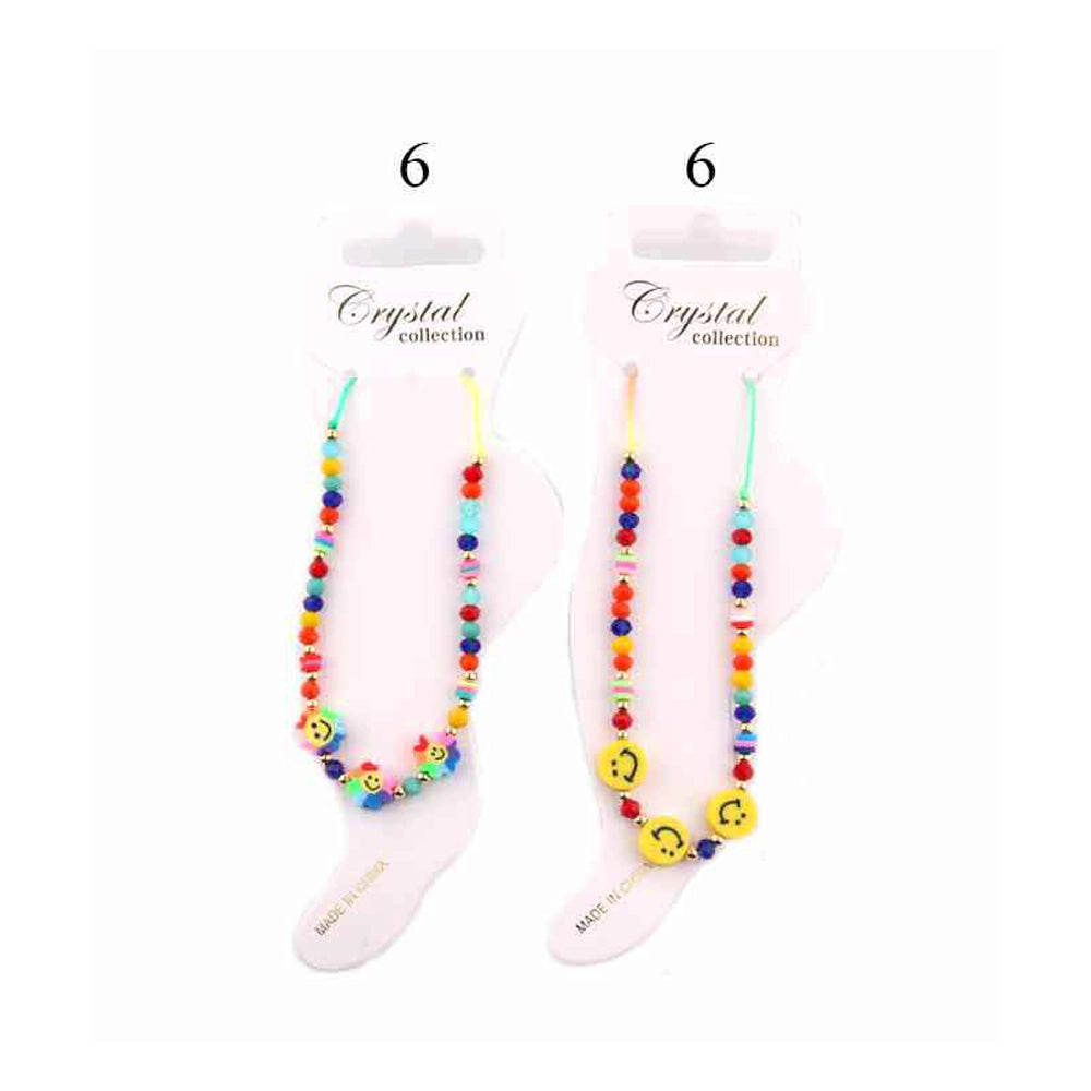 Rainbow Beaded Smiley Face Anklet – Adjustable Boho Ankle Bracelet with Colorful Crystals for Women and Girls (DBE-2341)