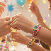 Evil Eye Mandala Charm Protection Bracelet Set (12-Pack) - Adjustable & Rainbow