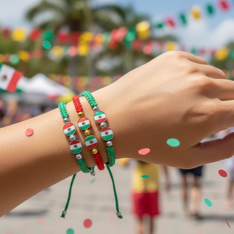 Mexico Flag Adjustable String Bracelet Set - Viva Mexico!