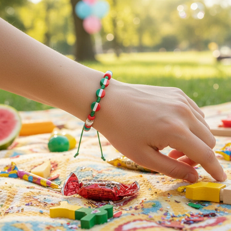 Adjustable Tricolor Flag Beaded String Bracelets (Red, White, Green)