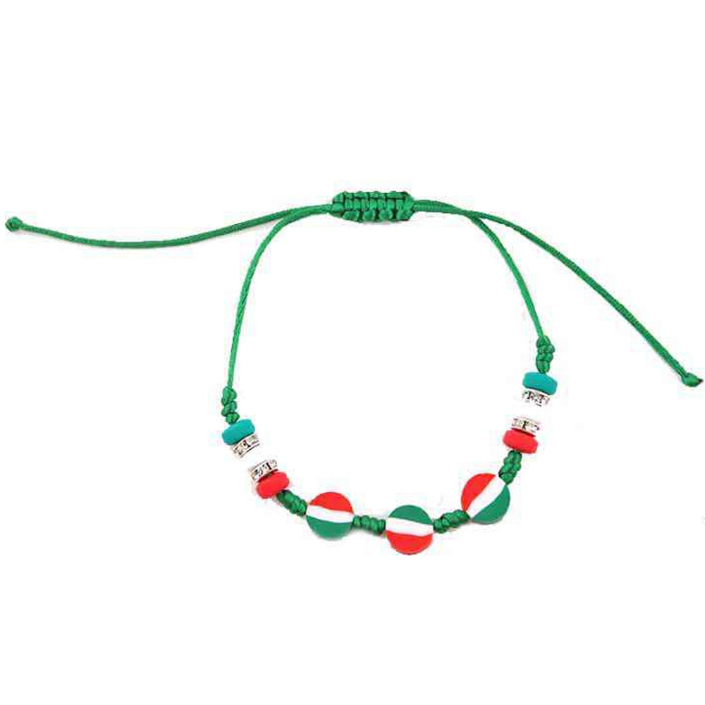 Adjustable Tricolor Flag Beaded String Bracelets (Red, White, Green)
