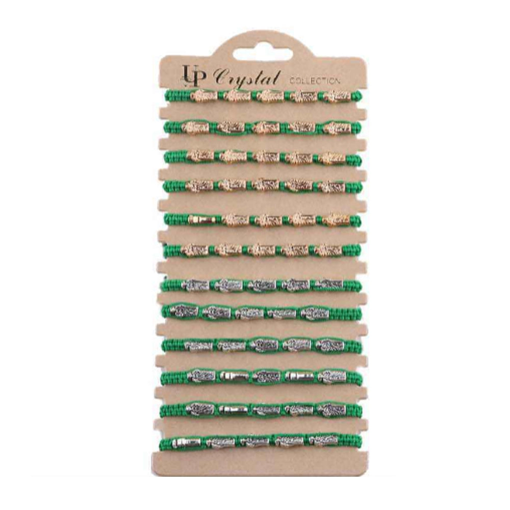 Green Macrame Devotional Bracelet Set (12-Pack) - Adjustable