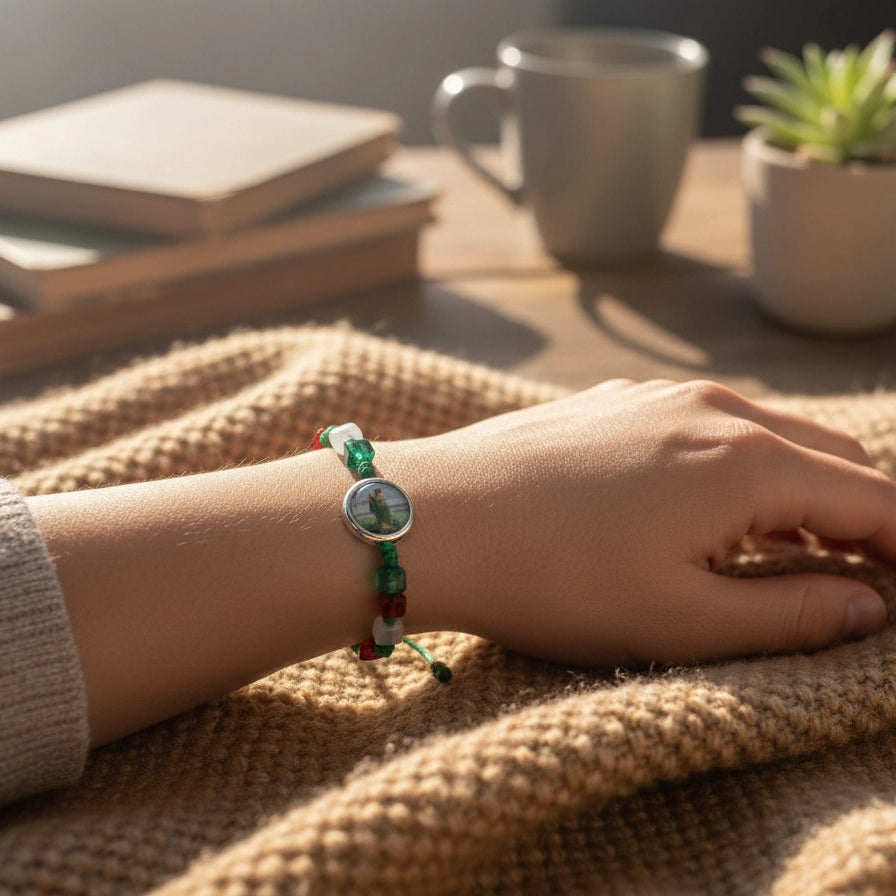 San Judas Tadeo Protection Bracelet | Green, White & Red Macrame Cord