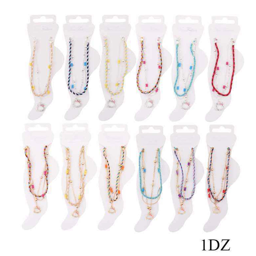 Kawaii Crystal Cat Charm Bracelet – Multi-Layer Braided Rope & Gold Chain Stack
