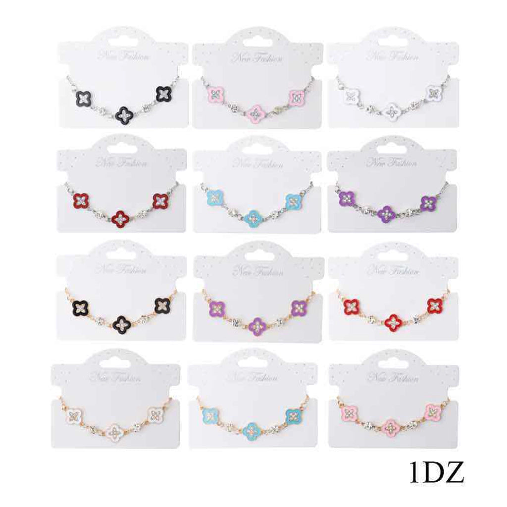 Elegant Red Clover & Crystal Accent Bracelet - Adjustable Gold Tone