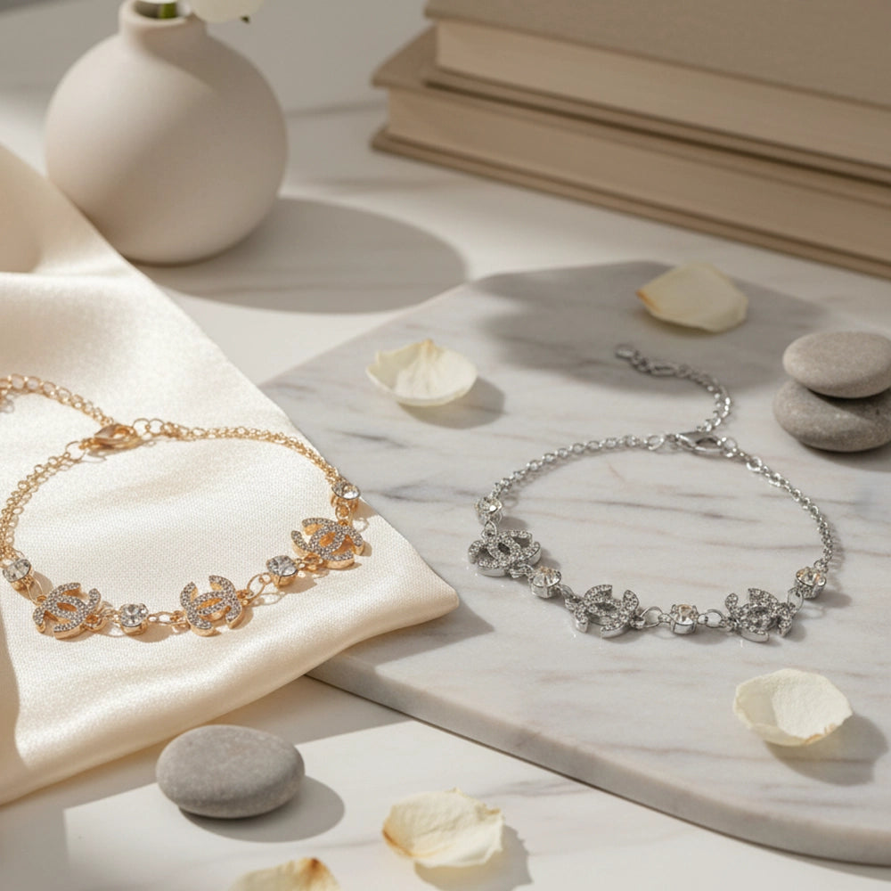 Sparkling Interlocking Double-C Bracelet Set