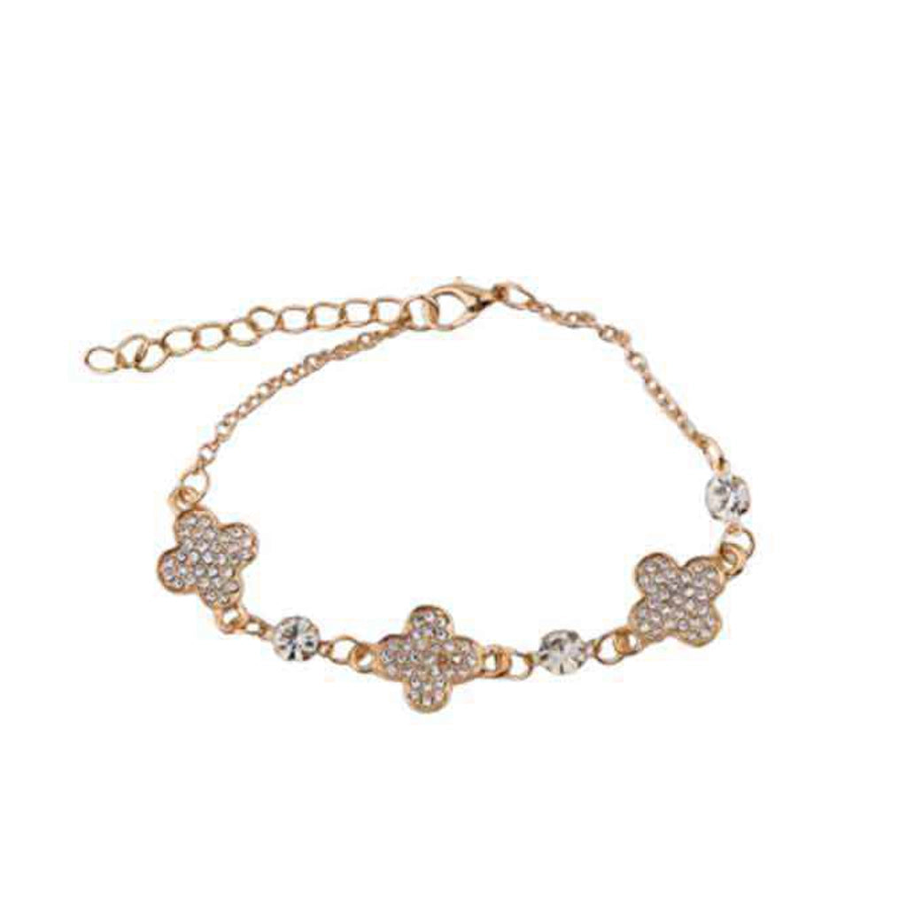 Dazzling Luck: The Gold-Tone Clover Rhinestone Bracelet