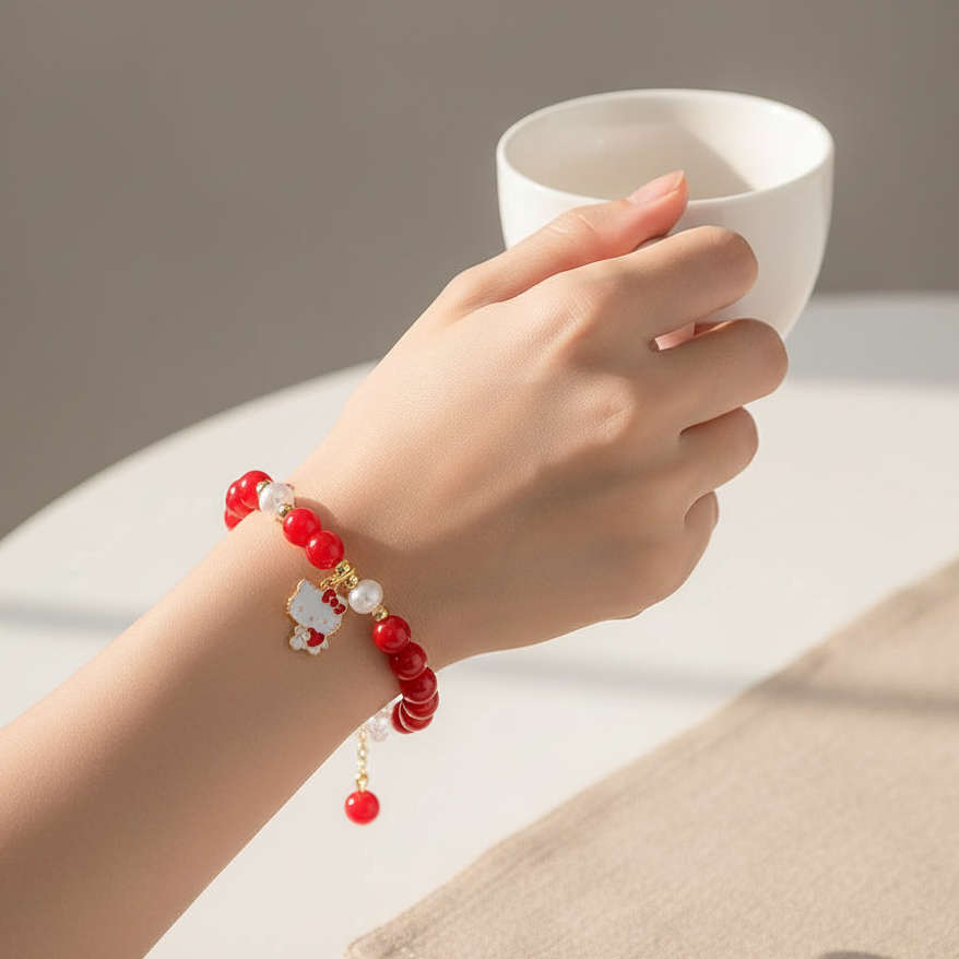Kawaii Kitten Beaded Charm Bracelet - Vibrant Aesthetic Jewelry (DBE-2764)
