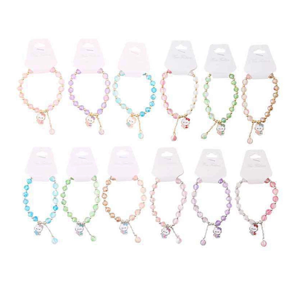 Cute Beaded Bracelet with Cat Charm – Gold Accent Stretch Bracelet for Girls and Women