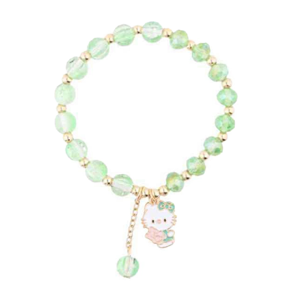 Cute Beaded Bracelet with Cat Charm – Gold Accent Stretch Bracelet for Girls and Women