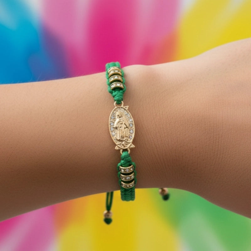 Our Lady of Guadalupe Green String Bracelet Set - Good Luck & Protection